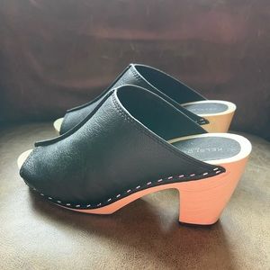 NEW! Kelsi Dagger Brooklyn leather boulder clog mule black tan